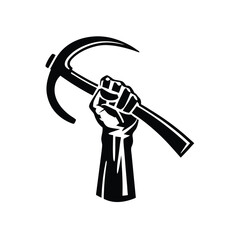 Raised Fist Holding Pickaxe Vector Symbol