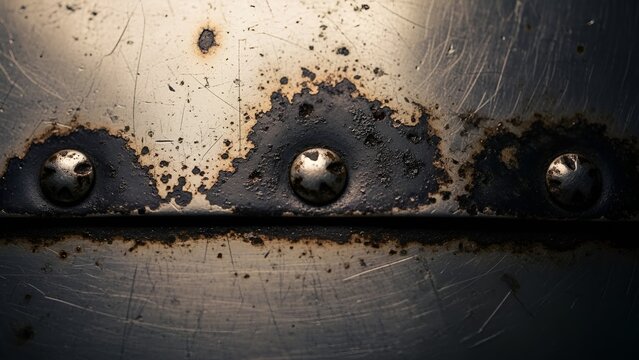 Aged metal texture with rivets and rust creating a vintage industrial aesthetic