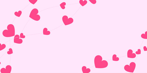 Romantic wave border with flying hearts on soft pink background. Valentine's Day design for greeting cards, wedding invitations, banners, posters, social media and web layouts