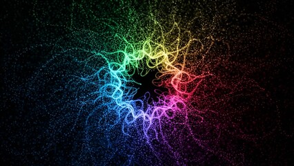 Colorful abstract background with swirling lines and sparkling particles design