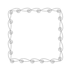 Floral thin elegant festive square frame decorative outline hand drawn illustration, linear ornament made of leaves and vines for greeting card, invitation, banner, other design purposes