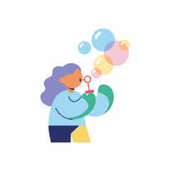 Obraz premium Woman blowing colorful soap bubbles for joy and inspiration