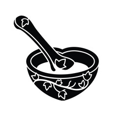 Heart-Shaped Mortar and Pestle with Leaf Design Vector Icon