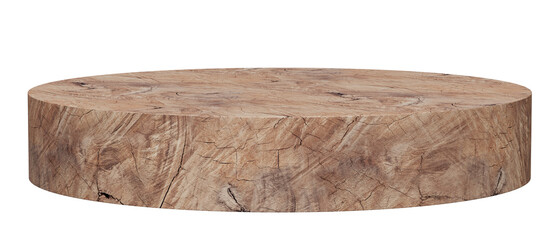 3d rendering brown wooden podium round geometric form stand for create and design with isolated on transparent background	