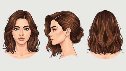 Womans Hairstyle Options Front Side Back Views.