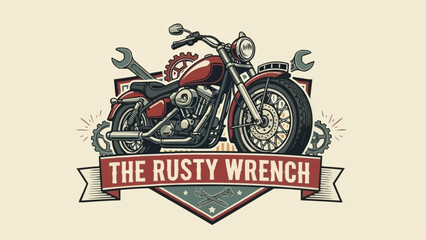 Motorcycle Repair Shop Emblem With Wrench and Motorcycle. © garik