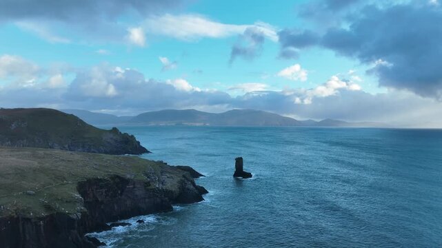 Epic aerial Ireland drone rising Kenmare bay Kerry and Kenmare Bay view