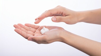 スキンケアをする女性の手 化粧水 乳液 美容液