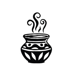 Minimalist Pot with Steam Black and White Icon