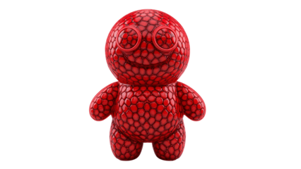 red toy figure with red spots and smiley face on transparent background high quality professional detailed modern elegant stylish clean crisp vibrant colorful digital creative innovative