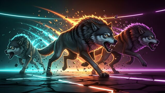 Fondo de pantalla de chamanismo animal de esp&iacute;ritu de manada de lobos - por generative ai