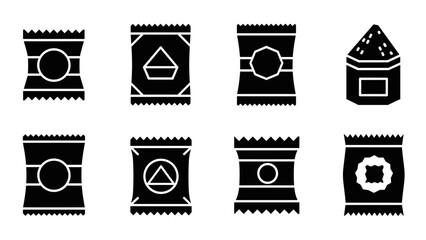 Set of snack package icons in minimal silhouette design