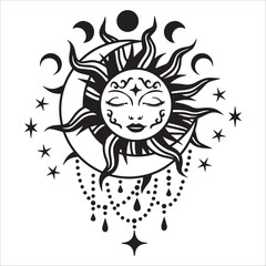 Mystical Sun Moon Phases With Stars Icon