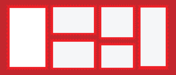 Obraz premium Postage stamp set. Realistic post stamps set red dark rad with realistick shadow. Blank Postage Stamps on isolated background - Vector EPS 10