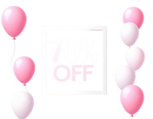  - Women’s Day Special Offer Sale Banner with 70% Off Typography, White Frame and Pink Balloons