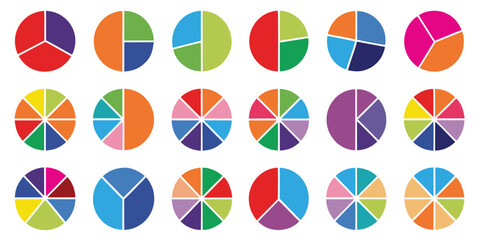 Circle diagram, pie chart infographic design. Flat process cycle. Progress sectors. business elements and statistics with numbers. Colorful diagram collection with, 1 to 10 sections.