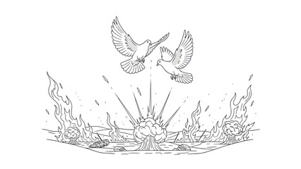 Doves above explosive chaos: hope and destruction in contrasting elements