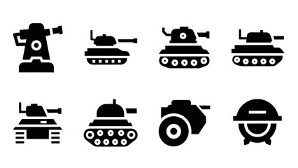 Silhouette military tank icons for modern graphic design projects