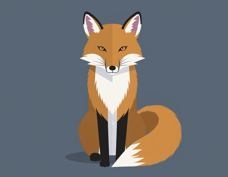 A sitting fox illustration with a calm demeanor and vibrant orange fur against a gray background