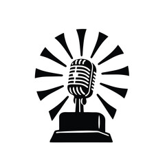 Retro Microphone Icon Black and White Vector