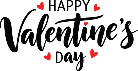 Obraz premium Happy Valentine's Day Text with Red Hearts on White Background Keywords: Valentine's Day, love, romance, greeting, celebration, holiday, text