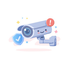 CCTV Security Camera Icon Cute Flat Vector Illustration. Surveillance Camera Alert And Protection Concept.