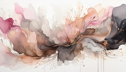 gray pink brown ink watercolor splash on white background