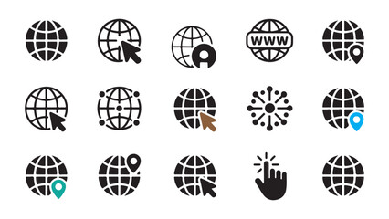 Collection of earth sphere global connection and internet access interface symbols
