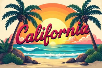 Naklejka premium California Dreaming Tropical Lettering Design, U.S. State Series Slogan