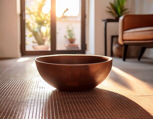 rustic brown bowl on tiled floor sunlit room interior design