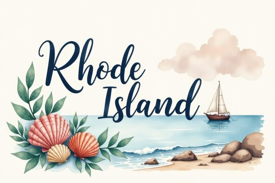 Rhode Island Retreat Beach Lettering Illustration, U.S. State Series Slogan