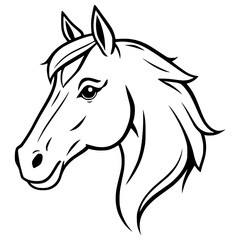 Fototapeta premium A detailed black and white illustration of a horse's head in profile with flowing mane