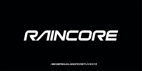 Obraz premium Vector illustration of a futuristic and sporty style alphabet letter display with dynamic letter shapes and sharp rounded corners.