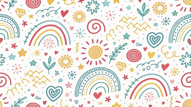 Fun Colorful Line Doodle Seamless Pattern Creativ Gigapixel