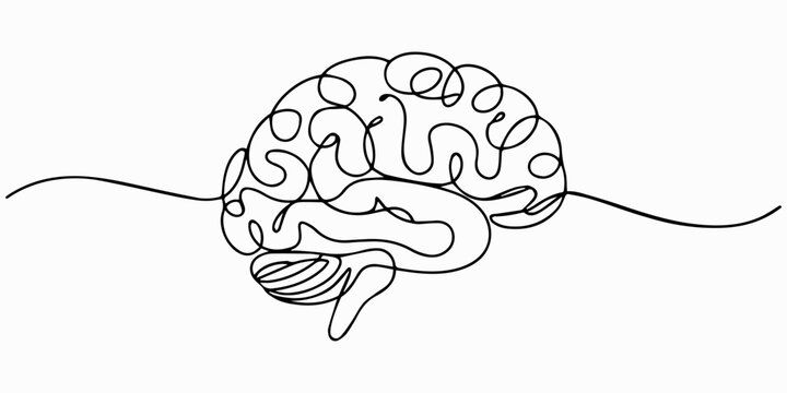 Human brain continuous one line drawing concept of Hand drawn minimalism style, one line Art icon drawing, Human brain continuous one line drawing of art vector illustration and intelligence outline