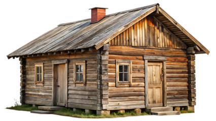 Old wooden hut or house, isolated on white background.png