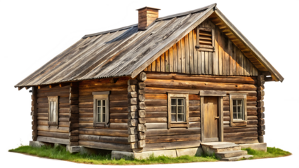 Old wooden hut or house, isolated on white background.png