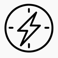Line icon of a lightning bolt inside a clock &mdash; instant response, black on white, square minimalist style
