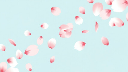 Scattered pink cherry blossom petals falling against a soft blue background a delicate springtime floral design element for beauty and nature concepts