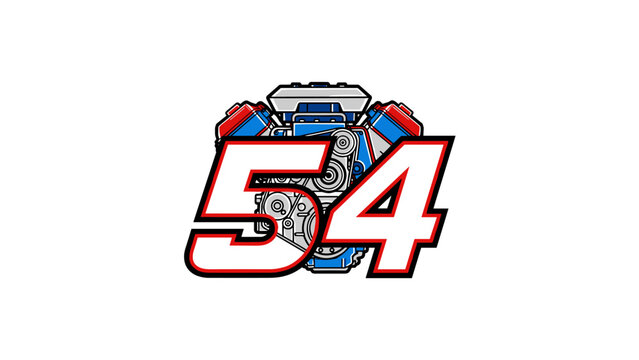 Automotive Racing Number 54 Engine Logo Design - Speed and Power Graphic.