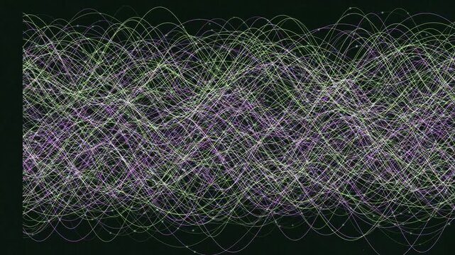 Dynamic abstract lines in green and purple create a mesmerizing visual flow