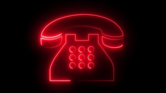Abstract glowing neon telephone icon animation. concept of call icon Glowing neon light telephone icon animation on black background. 4k motion video animation .