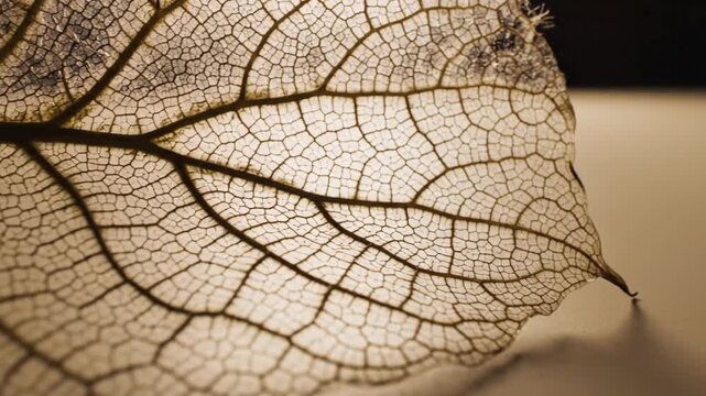Delicate Leaf Veins Macro Shot Revealing Intricate Patterns And Textures In Sepia Tone