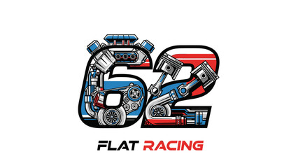62 Flat Racing Logo Design with Engine Components - Automotive Performance Speed. © nizar