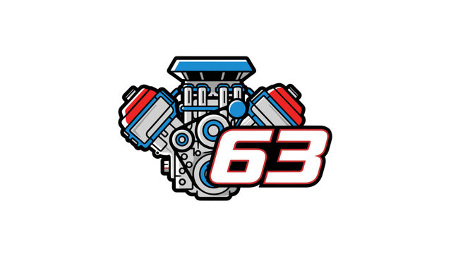 V8 Engine Number 63 Speed Power Automotive Graphic Design.