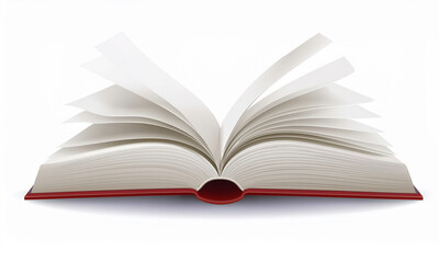 Obraz premium An open book with flowing pages isolated on white background, symbolizing education, knowledge, learning, literature, imagination, reading, academic study, and creative storytelling concepts.