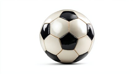 Fototapeta premium A classic round leather soccer ball with a black and white pattern is isolated on a white background as a sports equipment sphere for team competition and leisure play
