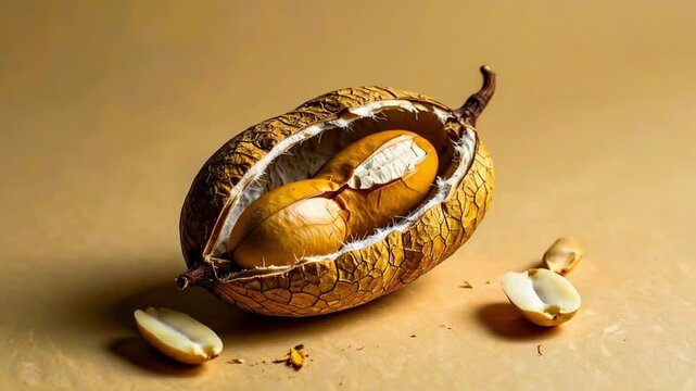 Close up of peanut in shell isolated view with textured surface