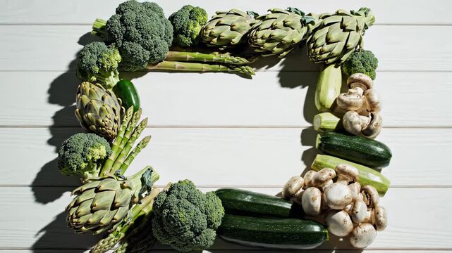 Dynamic Composition Featuring Fresh Vegetables Forming A Square Frame Displaying Health And