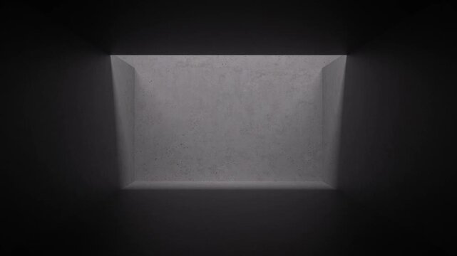 cycled 3d animation. Abstract background. Light and shadows move through the empty room with concrete walls and sliding ceiling